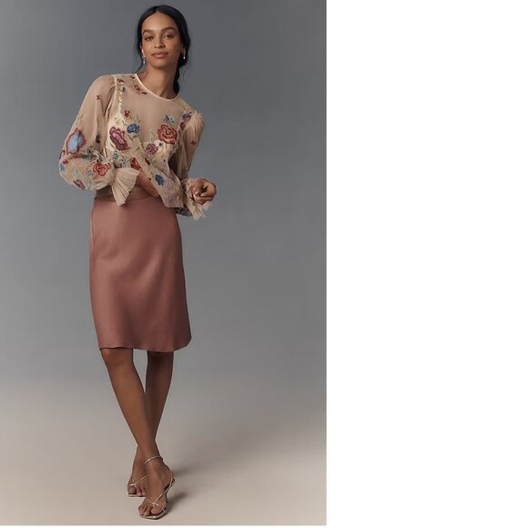 Anthropologie The Layla Long-Sleeve Appliqué Mesh Blouse size 2XS XXS new - Picture 3 of 10